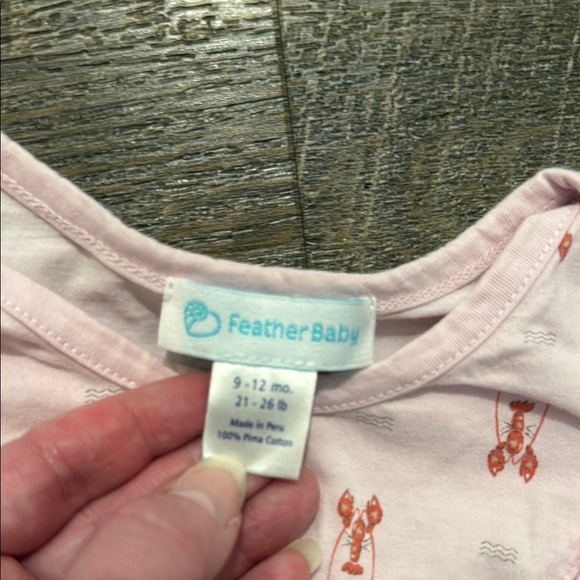 Feather Baby 100% Pima Cotton Yoke Romper w/ Lobster Print on Light Pink - Picture 2 of 7